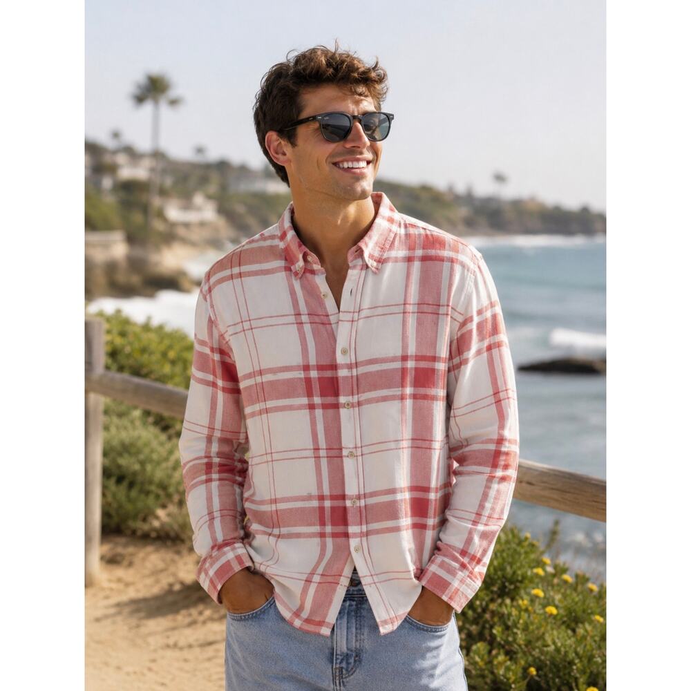 Cotton On Camden Long Sleeve Flannel in Red and White Shirt new tags men’s Small